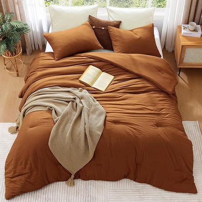 WRENSONGE King Size Comforter Set - 3 Pieces Prewashed Burnt Orange Soft Lightweight Bedding for All Seasons,Fluffy Down Alternative Comforter King Size with 2 Pillow Shams