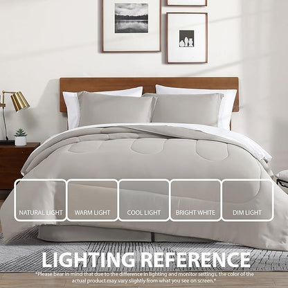 Cathay Home Basic Bedding Home Essential Ultra Soft Lightweight 8PC Wrinkle Resistant Microfiber Bed in a Bag Set (Includes Complete Sheet Set, Comforter Set & Bedskirt) - King, Taupe