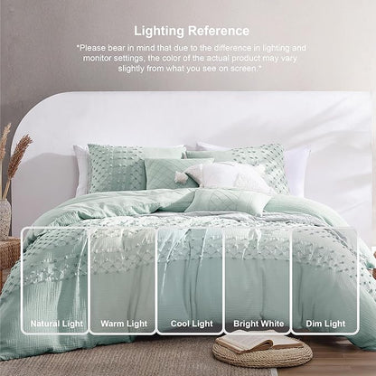 Swift Home Layla 100% Cotton Washed Clip Jacquard Gauze 5-Piece Bedding Comforter Set, All Season & Breathable, Oeko-TEX Certified – Pistachio, Full/Queen