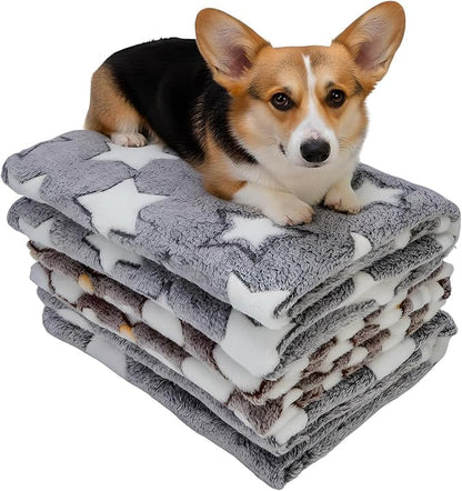 Three Piece Pet Blanket Set for Dogs Cats Soft Comfy Puppy and Kittens Bed Blanket Fluffy Fleece Pets Throw with Cute Patterns (Large 41x30 inch, Gray)