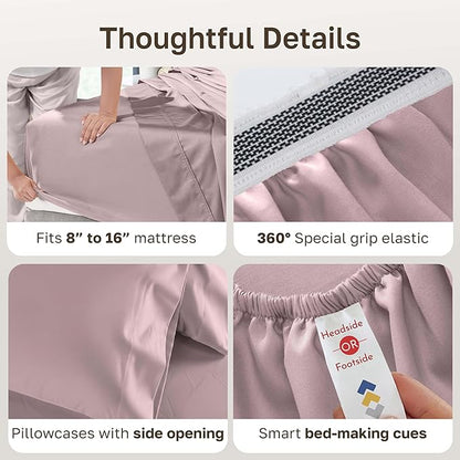 California Design Den Thick and Natural 100% Cotton Sheets Queen Size Set - 1000 Thread Count Sateen, Deep Pocket Queen Sheets, Durable Bedding - Sepia Rose