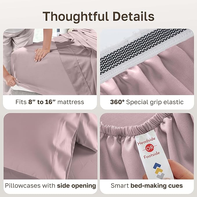 California Design Den Thick and Natural 100% Cotton King Size Sheets Set - 1000 Thread Count Sateen, Deep Pocket King Sheet Set, Durable Bedding - Sepia Rose