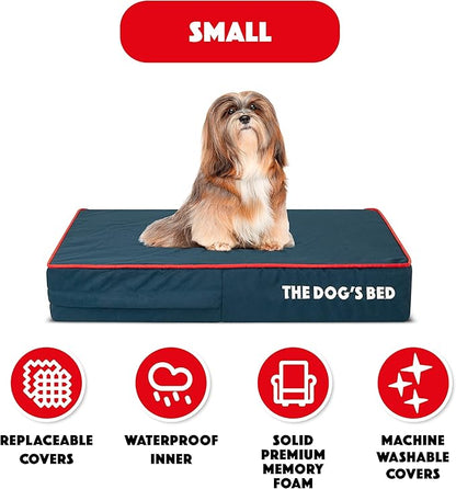 The Dog’s Bed Orthopedic Memory Foam Dog Bed Mattress, Oford Fabric, Blue with Red Trim, S, 4-Inch