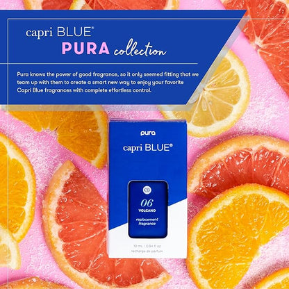 Capri Blue x Pura 4 - Smart Fragrance Diffuser Plug in Kit - Includes 1 Pura Diffuser + 2 Fragrance Refill Vials - Long Lasting Scents - LED Light - 2.4 GHz WiFi Required (Volcano)