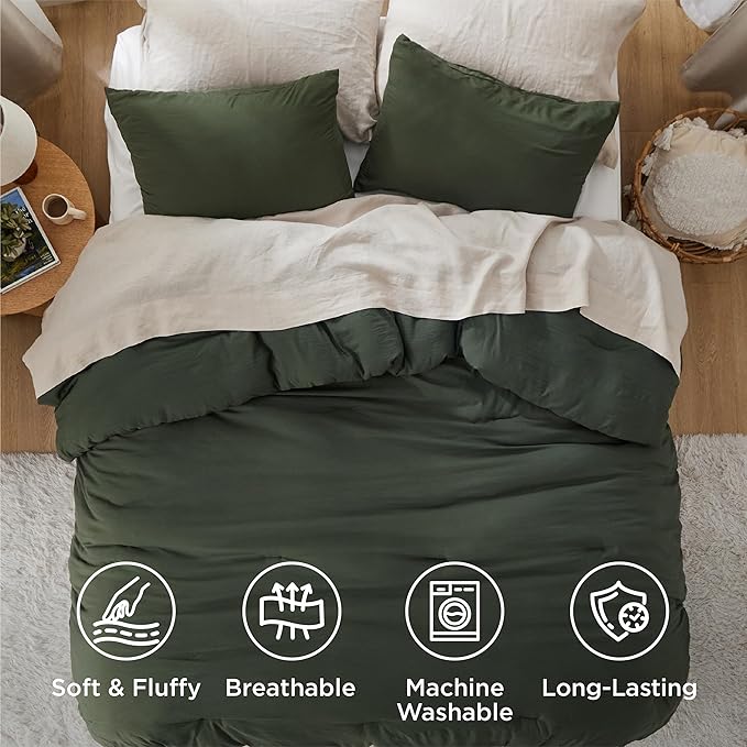 Bedsure King Comforter Set, Dark Green Soft Prewashed Bedding for All Seasons, 3 Pieces GentleSoft™ Bed Set, 1 Lightweight Comforter (104"x90") and 2 Pillowcases (20"x36")