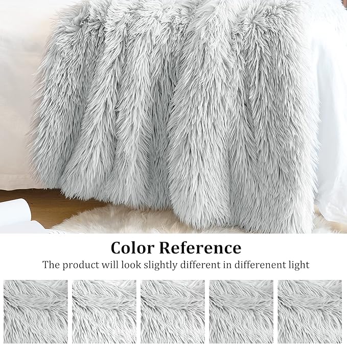 JONIYEAR Decorative 2.8" Long Hair Soft Fuzzy Faux Fur Throw Blanket 50" x 60",Luxury Reversible Fluffy Blankets for Couch Sofa Chair,Lightweight Accent Cozy Plush Thick Warm Shaggy Furry Blanket,Grey