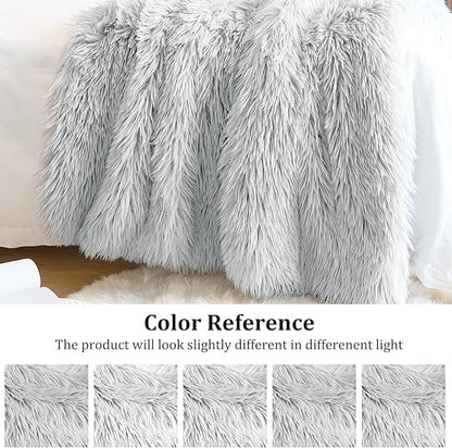 JONIYEAR Decorative 2.8" Long Hair Soft Fuzzy Faux Fur Throw Blanket 50" x 60",Luxury Reversible Fluffy Blankets for Couch Sofa Chair,Lightweight Accent Cozy Plush Thick Warm Shaggy Furry Blanket,Grey