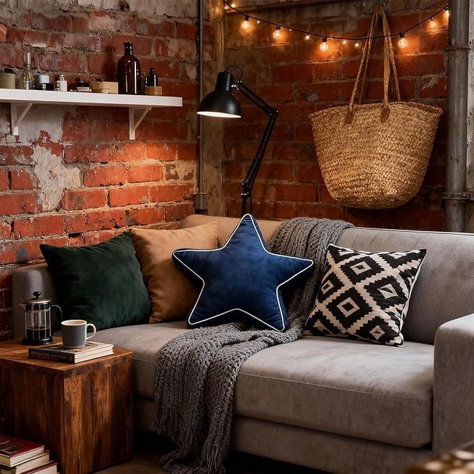 Star Pillow - Bedroom Décor Throw Pillows Navy Blue Decorative Pillow for Bed Couch