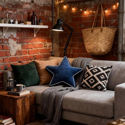 Star Pillow - Bedroom Décor Throw Pillows Navy Blue Decorative Pillow for Bed Couch