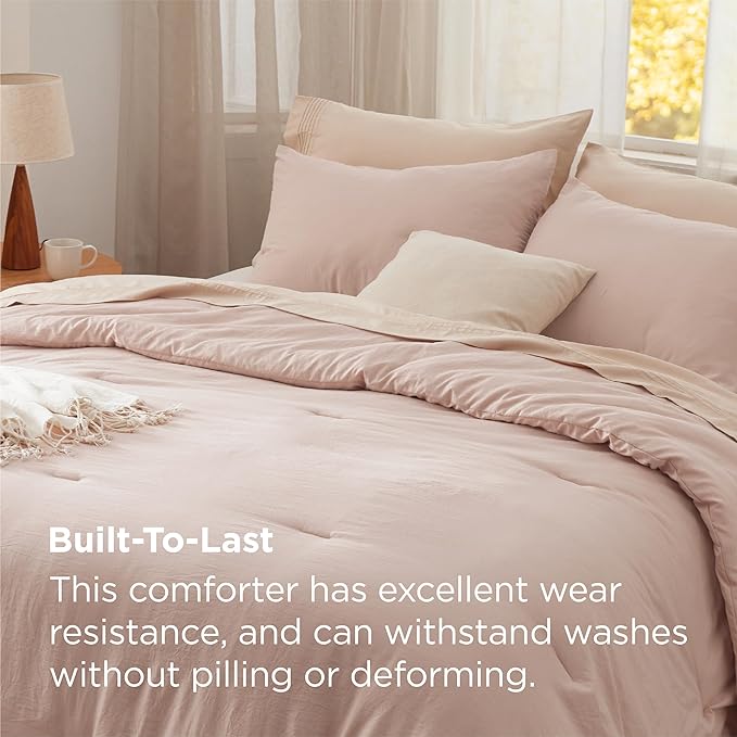 Bedsure California King Comforter Set, Light Pink Soft Prewashed Bedding for All Seasons, 3 Pieces GentleSoft™ Bed Set, 1 Lightweight Comforter (104"x96") and 2 Pillowcases (20"x36")