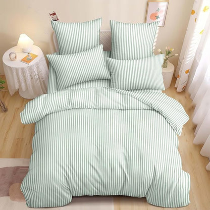 Nayoroom Green Striped Comforter Set Queen Size White Stripe Comforter 3 Pieces Girls Soft Lightweight Pinstripe Dorm Bedding Set for All Seasons