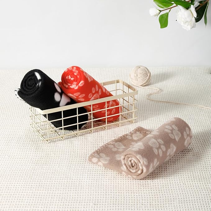 CAI TENG 3 Pack Pet Blankets for Small Dogs Dog Blanket 21x30 Inch Soft Pet Fleece Blanket Warm Puppy Essentials for Bed Cute Paw Printed Throw Dog Red Brown Black