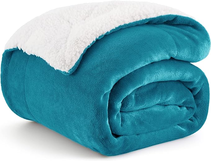 Bedsure GentleSoft Sherpa Fleece Throw Blanket Twin Size for Couch - Thick and Warm Throw for Women and Men, Soft Fuzzy Plush Twin Blanket for Winter, Non-Heated, Teal, 60x80 Inches