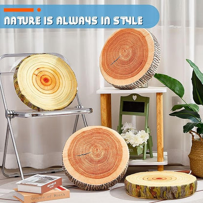 Juexica 6 Pcs Decorative Soft Round Throw Pillow Circle Seating Tree Stump Pillow 3D Digital Print Stump Cushion Flexible Seating Floor Cushion Natural Wood Forest Decor for Classroom Home Couch