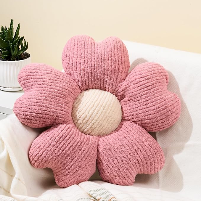 Sioloc Pink Flower Pillow, Decorative Throw Pillow with Sherpa fleece,Soft Flower Shaped Pillow Room Decor,Cute addition to Bedroom,Ideal Gift for Valentine's Day(Pink,15.7Inch)