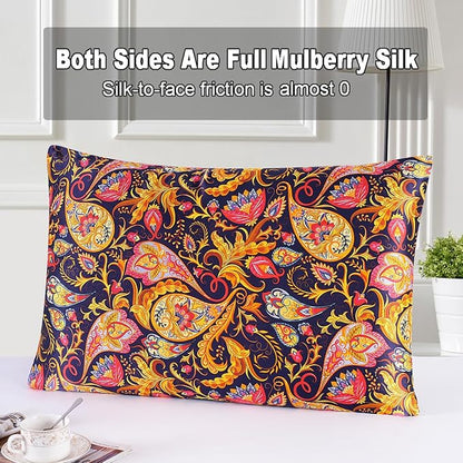 100% Pure Mulberry Silk Pillowcase with Zipper for Skin&Hair Care Both Sides Soft Breathable (Pattern01, Standard)