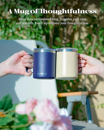 2 Pack 12oz Insulated Coffee Mug with Lids – Double Wall Stainless Steel Travel Cups with Handle, Keep Hot & Cold Drinks, Ideal Gift for Coffee Lovers, Home, Office & Camping, Navy Blue