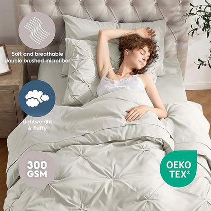 Nestl Twin XL Comforter Set 5 Piece, Pintuck Twin XL Bedding Set Off White, College Dorm Room Essentials Bed in a Bag, Twin XL Comforter Set for College Girls and Boys with Sheets, Pillowcase and Sham
