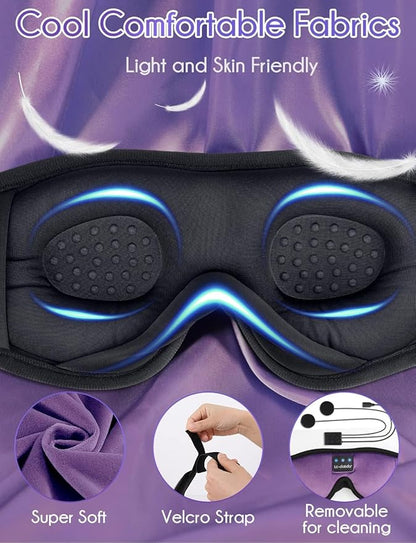 LC-dolida Sleep Headphones, Sleep Mask Bluetooth Wireless Music Eye Mask, Sleeping Headphones for Side Sleepers Sleep Mask with Bluetooth Headphones Ultra-Thin Stereo Speakers Perfect for Sleeping