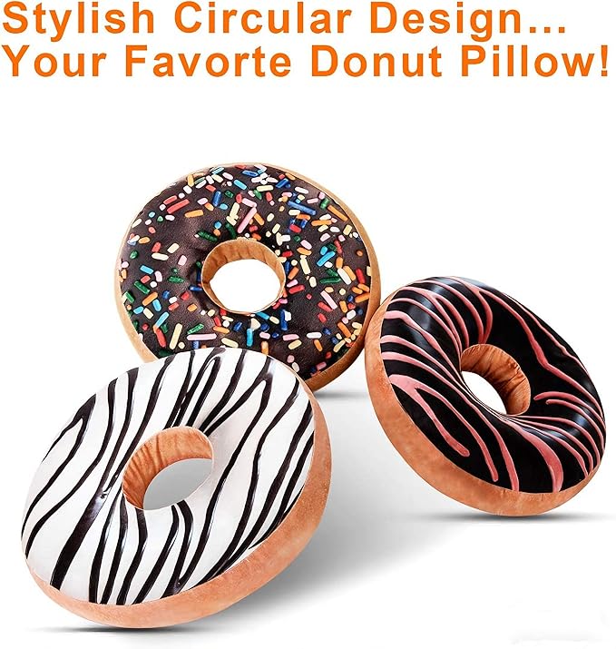 HYSEAS Round Throw Pillow 14 Inch Chocolate White Donut, 3D Digital Print Decorative Comfortable Soft Plush Funny Food Shaped Pillow Light Weight Seat Pad Cushion for Couch, Chair, Floor, Sofa