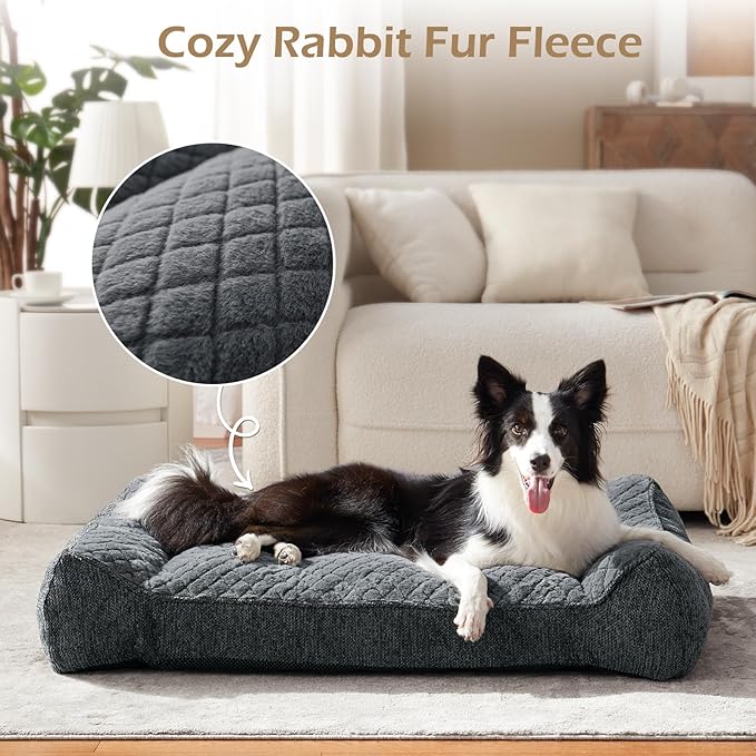 JOEJOY XL Orthopedic Dog Beds Large Sized Dog, Extra Thick Supportive Big Dogs Couch Bed with Sides, Ultra Soft Pet Bed Sofa for Large Dogs, Grey, 38''x28''