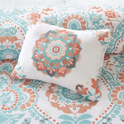 Intelligent Design Complete Bed In A Bag Casual Boho Comforter with Sheet Set Decorative Pillow, All Season Bedding Set, Twin XL, Vinnie Aqua 6 Piece