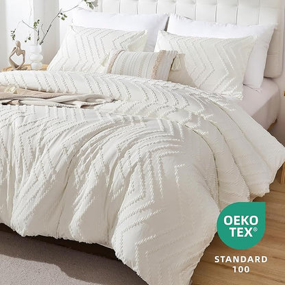 YIRDDEO Ivory White King Comforter Set, Boho Farmhouse Bedding Set, Vertical Tufted Bed Set, Lightweight Neutral Bedroom Set (1 Comforter 2 Pillowcase)
