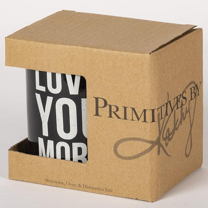 Primitives by Kathy Black and White Stoneware Coffee Mug, 20-Ounce, Love You More