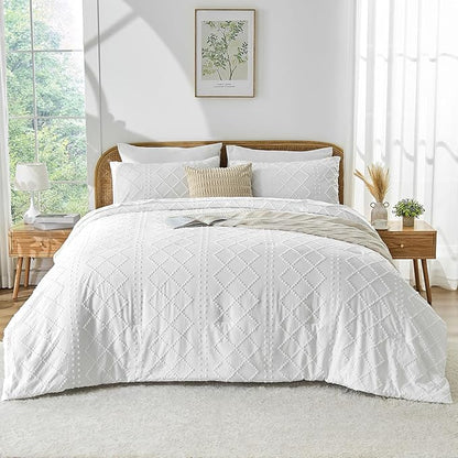 Nesker Boho King Comforter Set - 7 Pcs Tufted Whilt Bedding Sets, Soft Cozy Chic Bed in a Bag, Vintage Shabby Bed Set All Season with Comforter, Fitted Sheet, Flat Sheet & Pillowcases