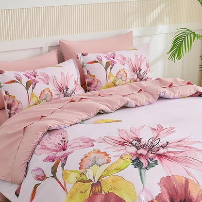 Yogeneg King Size Comforter Set 7 Piece Bed in a Bag,Elegant Floral Botanical Pattern Pink Bedding Set,Soft Microfiber Comforter with Sheet Set,All Season Bed Set(Blush Floral,King)