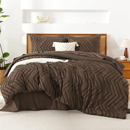 Litanika Oversized Queen Size Comforter Set with Sheets Brown - 7 Pieces Bed in a Bag Oversized Queen Boho Tufted Complete Bedding Sets with Comforter, Sheets, Pillowcases & Shams