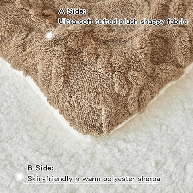 Joyreap 3-Piece Fluffy Faux Fur Sherpa Comforter Set Coffee, King Size Luxury Tufted Bedding Comforter Set, All Season Soft n Cozy Plush Comforter Bed Set- 100x88 inches