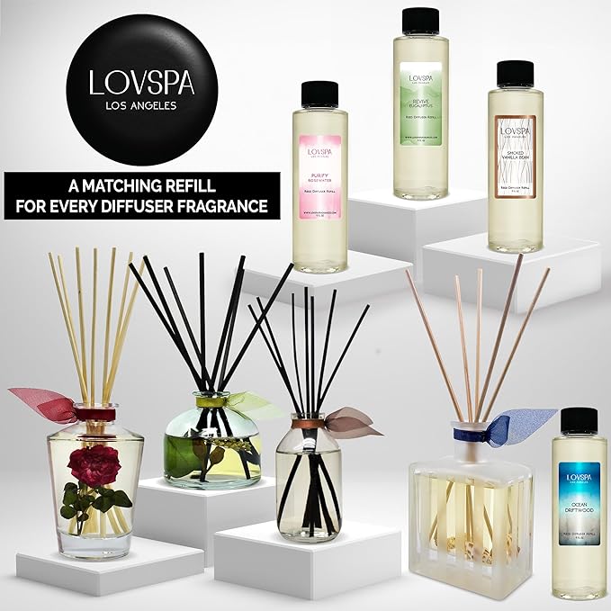 LOVSPA Reed Diffuser Set, Lavender Vanilla Scented Oil Diffuser with Sticks, Home Fragrance Accessories for Bathroom Shelf Decor, Aroma Diffusers for Home or Office Desk, USA Made