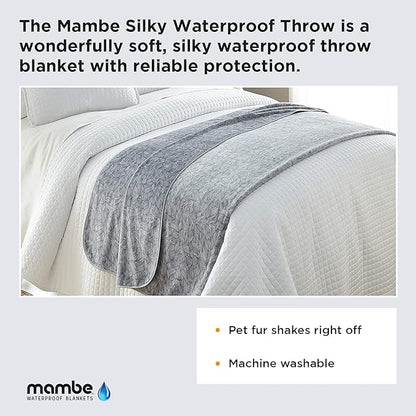 Mambe Silky Waterproof Throw for Protecting Furniture Bed Couch from Stains Caused by Dogs, Cats, Incontinence. Soft, Washable, Reversible. (Size Large 70x90 inches, Color Serene)