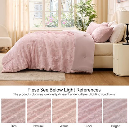 BEDELITE Blush Pink Queen Comforter Set - 3 Pieces Boho Tufted Jacquard Bedding Comforter Sets, Lightweight Soft & Warm Bed Comforter Queen with 2 Pillowcases for All Season