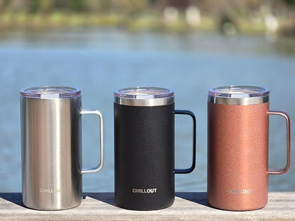 CHILLOUT LIFE Stainless Steel Vacuum Insulated Coffee Mug 20 oz (Set of 2) with Handle and Lid, Large Thermal Camping Coffee Mugs with Sliding Lid for Men & Women, Keeps Your Beverages Hot & Cold