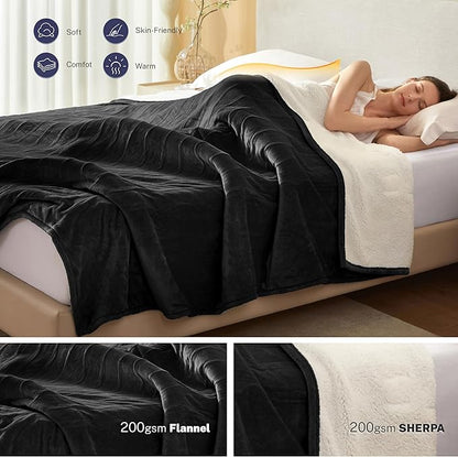 Electric Blanket Throw 50"x60" Heated Electric Blankets 10 Heating Levels 12 Time Settings 3 Hours Auto Off Fast Heating and Overheat Protection ETL Certified Machine Washable,Black