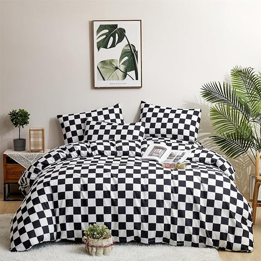 Houseri Black and White Plaid Comforter Set Twin Boys Buffalo Checkered Bedding Kids Girls Black Checkerboard Comforters Twin Size Comfy Soft Chessboard Grid Gingham Bed Dorm Quilts Blankets Twin 3PCS