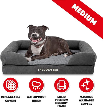 The Dog’s Bed Orthopedic Memory Foam Dog Bed with Bolsters, Plush Fabric, Grey Plush, M