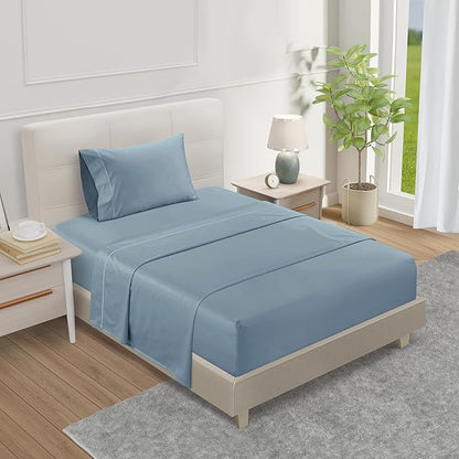 CHATEAU HOME COLLECTION 100% Cotton Bed Sheets Twin 15" Deep Pocket Sheets, No Pilling & Shrinkage Machine Washabe Fade Resistant Luxury Hotel Bedding- French Blue