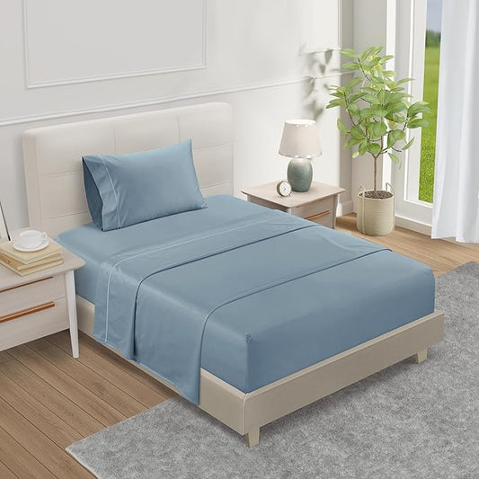 CHATEAU HOME COLLECTION 100% Cotton Bed Sheets Twin XL,15" Deep Pocket Sheets, No Pilling & Shrinkage Machine Washabe Fade Resistant Luxury Hotel Bedding- French Blue