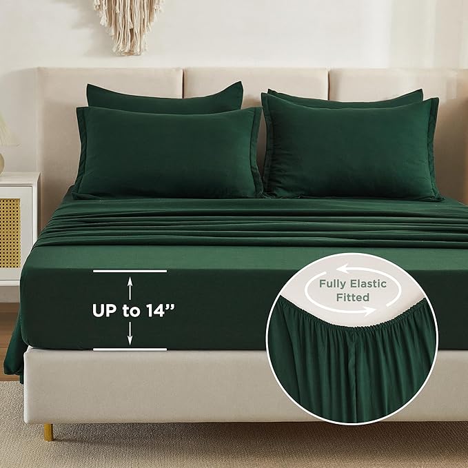 Litanika California King Comforter Set Dark Emerald Green - 7 Pieces Bed in a Bag Cal King Bedding Comforter Sets, Plain Lightweight Bed Set with Comforter, Sheets, Pillowcases & Shams