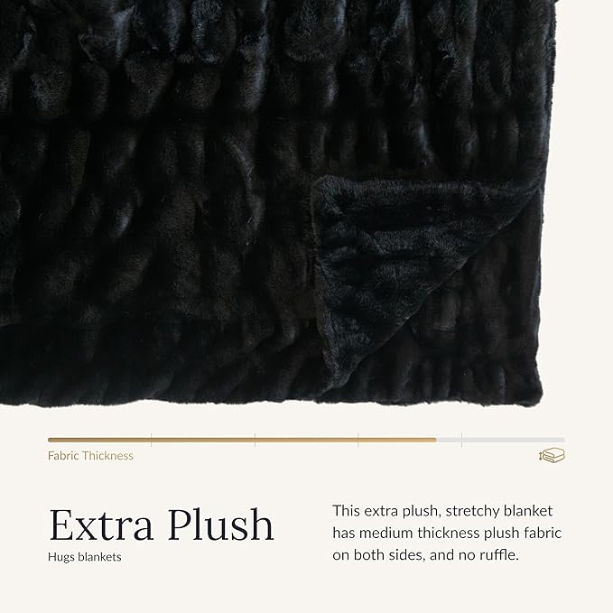 Minky Couture Hugs Blanket - Extra Plush Blanket for Premium Gifting - Stretchy Bubbled Cozy Throw - Silky Smooth - Durable & Machine-Washable - Travel-Friendly - Adult, Black