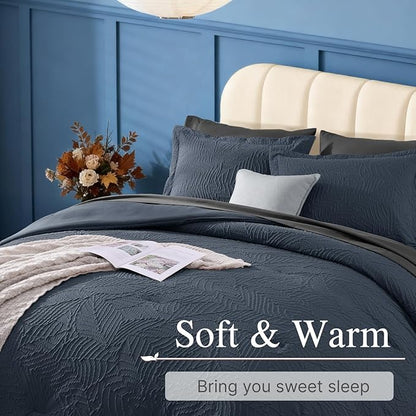 Geniospin Twin Comforter Set - 5 Pieces Blue Gray Textured Bed in Bag, Twin Bedding Sets with Comforter, Sheets, Pillowcases & Shams，All Season Blue Gray Bedding
