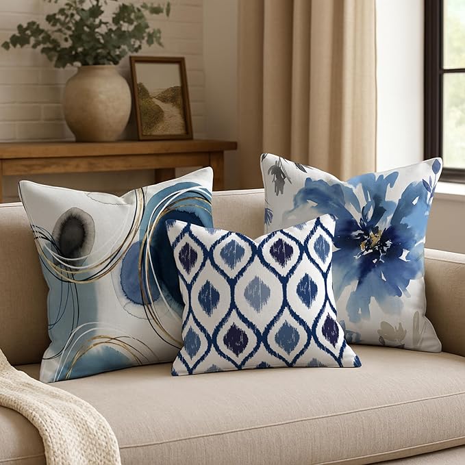 Americanflat 16x16 Throw Pillow with Sewn-in Insert - All-in-One Decorative Pillows - No Cover Needed - Soft and Durable Cushion for Bed or Sofa - Polyester - Blue