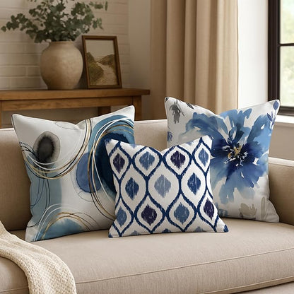 Americanflat 16x16 Throw Pillow with Sewn-in Insert - All-in-One Decorative Pillows - No Cover Needed - Soft and Durable Cushion for Bed or Sofa - Polyester - Blue