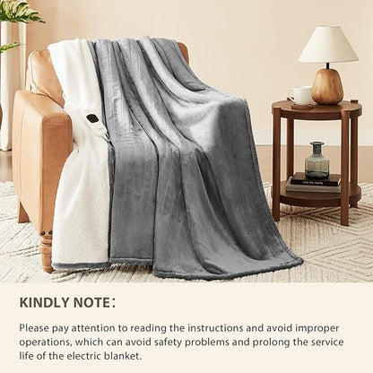 Homemate Electric Heated Blanket Twin Size - 62"x84" Heating Blanket Twin Size 1/2/4/6/8 Hours Auto-Off 10 Heat Level Over-Heat Protection Flannel Sherpa ETL Certification