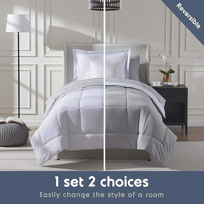 Nestl 5 Piece Twin Comforter Set – White Reversible Bed in a Bag – Complete Twin Size Bedding Set with Sheets, Pillowcase and Sham