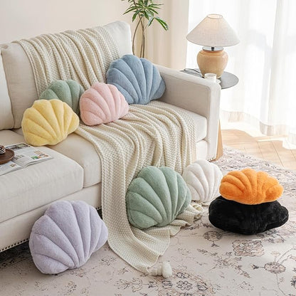 Shell Pillow, Seashell Throw Pillow with Soft Rabbit Plush for Couch Bed, Shell Shaped Decorative Ocean Pillow Stylish Beach Cushion Room Aesthetic Home Decor