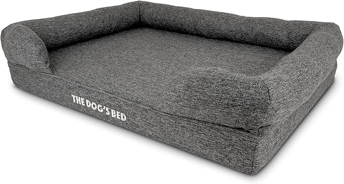 The Dog’s Bed Orthopedic Memory Foam Dog Bed with Bolsters, Linen Fabric, Grey Linen, L